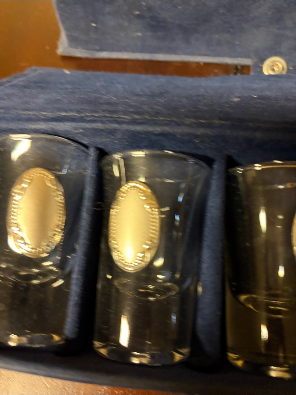 Set of 12 Etched Glass Shot Glasses with Medallions - Picture 4 of 9